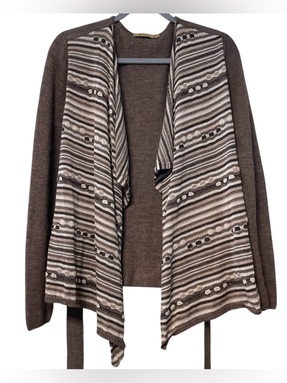 Sol Alpaca Baby Alpaca Blend Open Cardigan M Long Sleeve Tan-Brown Striped